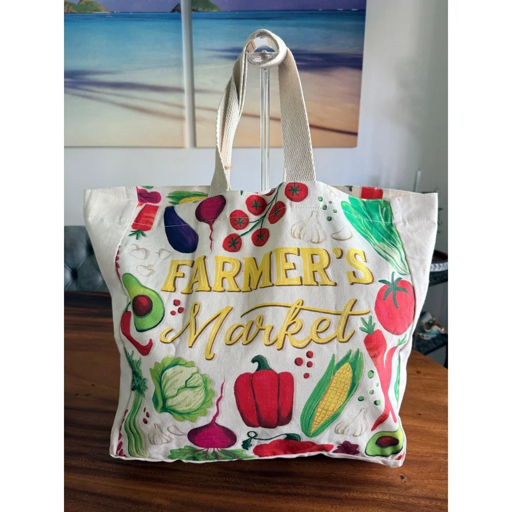 Farmers Market Canvas Tote Bag Vegetable Print The Farmhouse Rachel Ashwell NWT